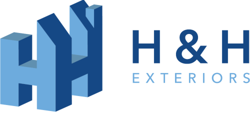 HHLogo Hortizontal resized - Logo for H&H Exteriors featuring a 3D blue geometric HH icon and the text H & H EXTERIORS.